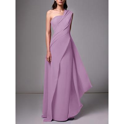 Beach Wedding Sheath Evening Gown Elegant Dress Formal Sweep / Brush Train Sleeveless One Shoulder Stretch Chiffon with Pleats Ruched Masquerade Dress 2025