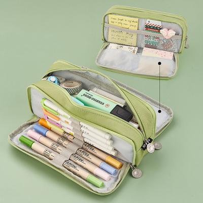 Large Capacity Pink Pencil Case Organizer – Multi-Layer Zipper Stationery Bag with Compartments for Girls, Students Artists