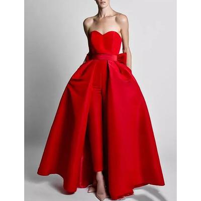 TS Jumpsuits Elegant Dress Wedding Guest Detachable Sleeveless Sweetheart Pocket Satin with Bow(s) Overskirt 2025