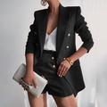 Women's Blazer Suits 2 Pcs Blazer Short Pant Double Breasted Blazer Fall Work Office Casual / Daily Fashion Outerwear Long Sleeve Summer Black S