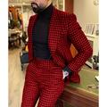 BlackRed Men's Houndstooth Suits Wedding Suits Plaid Check 2 Piece Fall Winter Set Fashion Business Formal Tailored Fit Single Breasted One-button