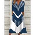 Women's Casual Dress Shift Dress Midi Dress Black and white stripes Green Dark Blue Half Sleeve Color Block Button Summer Spring V Neck Basic Vacation 2023 S M L XL XXL 3XL