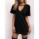 Women's White Dress Casual Dress T Shirt Dress Tee Dress Mini Dress Black White Brown Short Sleeve Pure Color Cut Out Summer Spring V Neck Classic Loose Fit 2023 S M L XL 2XL