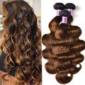 Brown Highlight Body Wave Human Hair Weave 3 Bundles 16 18 20 inch Brazilian Remy Hair Ombre Blonde Human Hair Wavy Weaves Sew in Piano Color TFB30