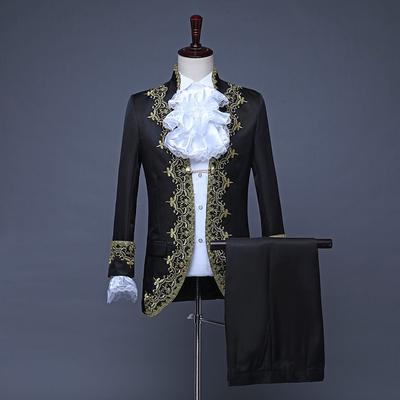 Retro Vintage Rococo Medieval Coat Pants Circus Jacket Prince Aristocrat Lace Flounced Slim Fit Print Men's Halloween Masquerade Performance Party Business / Ceremony / Wedding Adults' Coat Pants