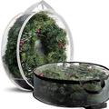 Christmas Wreath Storage Bag 24 Inch - Clear PVC Plastic for All View Durable Plastic Fabric Dual Zippered Bag for Holiday Artificial Christmas Wreaths, 2 Stitch-Reinforced Canvas Handles