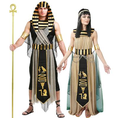 Couples Cosplay Cleopatra Pharaoh Outfits Couples' Costumes Men's Women's Movie Cosplay Cosplay Costume Party Black Dress Waist Belt Bracelets Carnival Masquerade Valentine's Day