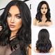Brown Wigs for Women Short Wavy Wig Shoulder Length Black Wig Short Wavy Black Wig Middle Part Wigs Synthetic for Daily Party Use (16 Inch Black)