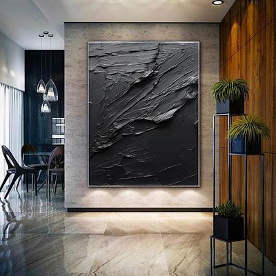 Handmade Pure Black Textured painting Hand Painted Oil Painting Wall Art Large Painting Palette Knife Abstract Painting Hand-painted Acrylic Paintings Decor Rolled Canvas