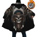 Tribal Mens 3D Shirt For Festival Blue Winter Fleece Skull Indian Streetwear Ethnic Style Vintage Men'S Coat Sports Outdoor Daily Going Fall Hoodie Long Sleeve Black Light