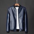 Men's Bomber Jacket Faux Leather Jacket Durable Casual / Daily Daily Wear Vacation To-Go Zipper Standing Collar Comfort Leisure Jacket Outerwear Solid / Plain Color Zipper Pocket Black Brown Dark Blue