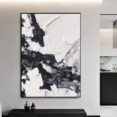 Handmade Hand Painted Oil Painting Thick Texture Wall Art Modern Abstract Black White Painting Home Decoration Decor Rolled Canvas No Frame Unstretched
