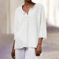 Linen Shirt Long Cotton Top White Cotton Top White Cotton Blouse Women's Black White Orange Solid Color Sexy Street Daily Fashion V Neck Cotton Linen Regular Fit S