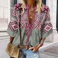 Women's Shirt Lace Shirt Blouse Tribal Casual Holiday Pink Blue Orange Lace up Print 3/4 Length Sleeve Ethnic V Neck Regular Fit Spring Fall