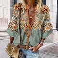 Women's Shirt Lace Shirt Blouse Tribal Casual Holiday Pink Blue Orange Lace up Print 3/4 Length Sleeve Ethnic V Neck Regular Fit Spring Fall