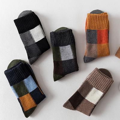 Men's 5 Pairs Socks Wool Socks Crew Socks Casual Socks Winter Socks Multi color Color Color Block Plaid Checkered Casual Daily Warm Fall Winter Fashion Comfort