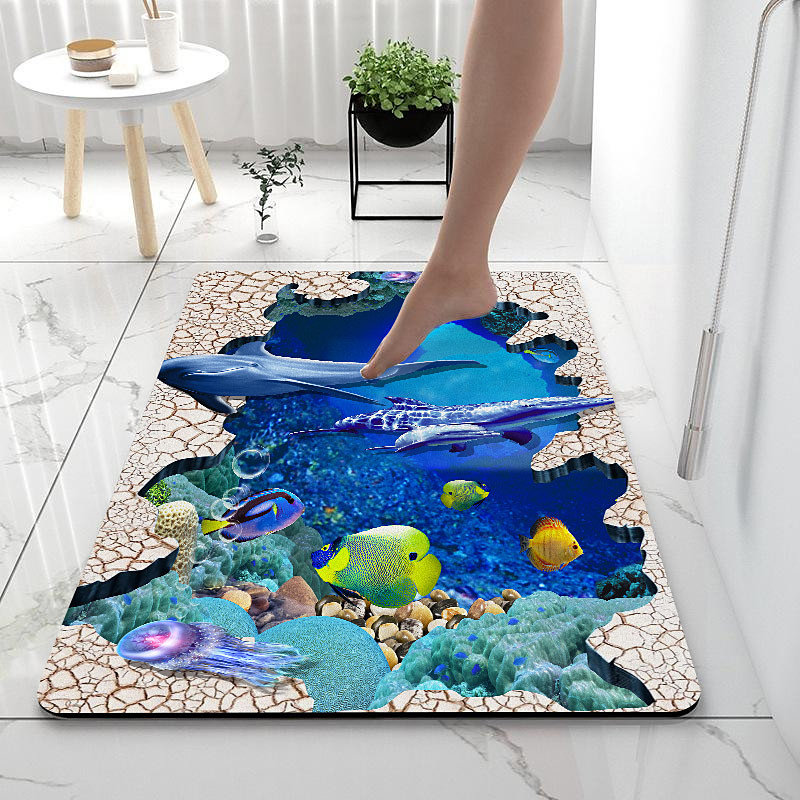 Diatomaceous Earth Bath Mat 3D Seaworld Super Absorbent Bathroom Rug Door Mat New Design