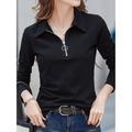 Women's Polo T shirt Tee Cotton Plain Sports Weekend Quarter Zip Black Long Sleeve Fashion Shirt Collar Spring Fall