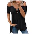 Women's Tunic T shirt Tee BurgundyTee Plain Casual Weekend Cold Shoulder Quarter Zip Cold Shoulder Black Short Sleeve Basic Off Shoulder Half Zip