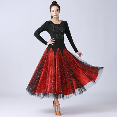 Ballroom Dance Dress Sequins Women's Performance Daily Wear Long Sleeve Natural Polystyrene Milk Fiber