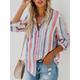 Women's Shirt Blouse Stripes Daily Red Button Pocket Basic Shirt Collar Regular Fit Spring Fall