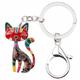 Enamel Alloy Floral Elegant Kitten Cat Keychains Key Ring Animal Pets Jewelry Gift for Women Girls Purse Handbag Charms Accessories