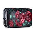 Fashion RFID Women Card Holder Split Leather Double Zipper Card Case Large Capacity 3D Flower Printed Lady Women Wallets Purse