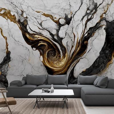 Cool Wallpapers Abstract Marble Wallpaper Wall Black Gold Wall Covering Sticker Peel and Stick Removable PVC/Vinyl Material Self Adhesive/Adhesive Required Wall Decor for Living Room Kitchen Bathroom