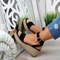 Women's Sandals Wedge Sandals Espadrilles Plus Size Outdoor Club Beach Solid Color Summer Wedge Heel Open Toe Elegant Casual Minimalism Faux Leather Buckle Leopard Print Black White