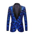 Men's Party Blazer Retro 70s Disco Party Blazer Sparkle Casual Sequin Party Blazer Regular Regular Fit Sequin Royal Blue 2024