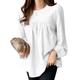 Linen Shirt Long Cotton Top White Cotton Top White Cotton Blouse Women's White Pink Army Green Solid Color Puff Sleeve Street Daily Fashion Round Neck Cotton Linen Regular Fit S