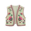 Women's Vest Gilet Party V Neck Embroidered Flower Breathable Streetwear Regular Fit Outerwear Sleeveless Summer White XS