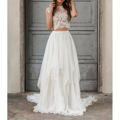 TS Beach Wedding Boho Wedding Dresses Two Piece Scoop Neck Sleeveless Court Train Chiffon Bridal Suits Bridal Gowns With Appliques Solid Color 2025