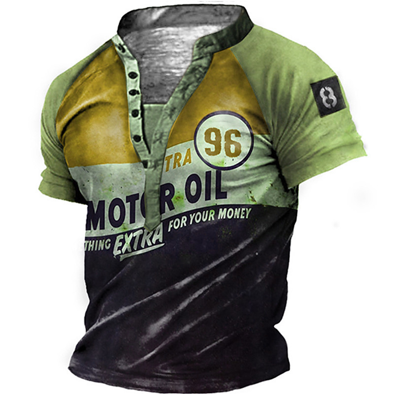 Extra Mens Graphic Shirt 3D Blue Green And Black 96 Neck Tee Henley Vintage Color Block Letter Summer Outdoor Daily Sports Designer Basic Nothing