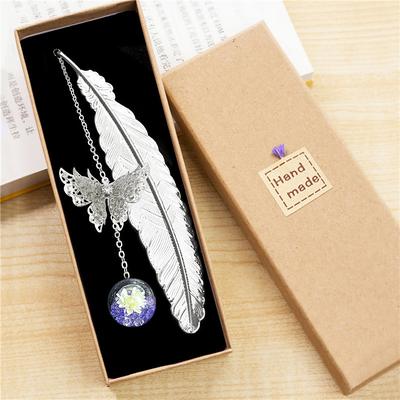 Metal Feather Bookmarks Creative Immortality Dried Flowers Butterfly Leaves Student Bookmarks Teacher's Day Gifts