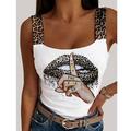 Women's Tank Top Going Out Tops Summer Tops Concert Tops Leopard Valentine's Day Casual Weekend Print White Sleeveless Basic Square Neck