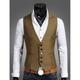 Men's Vest Waistcoat Wedding Work 1920s Smart Casual Polyester Solid Colored Slim Black Navy Blue Brown Vest