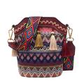 Women's Crossbody Bag Shoulder Bag Bucket Bag Polyester PU Leather Daily Holiday Beach Tassel Zipper Embossed Color Block Patchwork Quilted Light Blue Red Navy Blue
