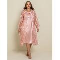 Women's Plus Size Two Piece Dress Set Party Dress Dress Set Two Piece Dress Formal Party Elegant Lace Midi Dress Crew Neck 3/4 Length Sleeve Solid Color Florals Regular Fit Pink Spring Fall XL XXL