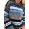 Women's Pullover Sweater Jumper Crew Neck Ribbed Knit Acrylic Knitted Fall Winter Outdoor Daily Holiday Stylish Casual Soft Long Sleeve Striped Pure Color Blue Purple Orange S M L