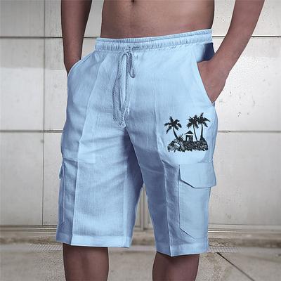 Men's Coconut Tree Graphic Prints Cargo Shorts Summer Shorts Mid Waist Streetwear Designer Casual Daily Holiday Drawstring Elastic Waist Print Designer Clothing Apparel