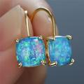 Women's Earrings Classic Precious Fashion Cool Earrings Jewelry Gold Square White Opal / Gold square red and green opal / Gold Square Blue Opal For Party Christmas 1 Pair