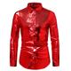 Men's Tuxedo Shirts Silver Red Gold Long Sleeve Color Block Turndown Spring Fall Party Holiday Clothing Apparel Sequins