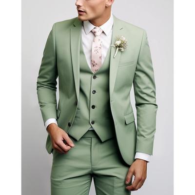 Sage Black Sky Blue Men's Prom Suits Wedding Suits Solid Colored 3 Piece Party Dress Tailored Fit Single Breasted Two-buttons