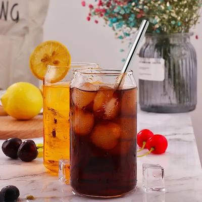 Transparent Can Glass Cups With Bamboo Lids Large Thick Drinking Glasses Set Can Shaped Beer Glasses Dishwasher Safe For Cold Drink Juice Coffee Cocktail Whiskey