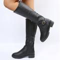 Women's Boots Biker boots Plus Size Riding Boots Outdoor Daily Solid Colored Knee High Boots Winter Buckle Low Heel Round Toe Vintage Casual Faux Leather Zipper Black Yellow Brown