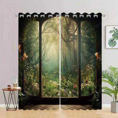 2 Panels Landscape Forest Curtain Drapes Blackout Curtain For Living Room Bedroom Kitchen Window Treatments Thermal Insulated Room Darkening