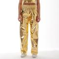 Metallic 1980s Hip Pop Shiny Latex Patent PU Leather Pencil Pants Straight Leg Pants High Waist Women's Masquerade Party Pants