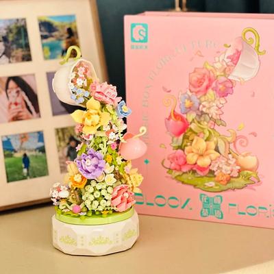 Women's Day Gifts Building Blocks Flower Art Tea Language Lighting Music Box And Assembled Building Block Toys Mother's Day Gifts for MoM