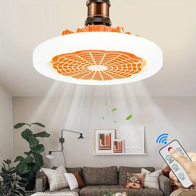 1pc Ceiling Fan With Light, Modern 18inch Remote Control Enclosed Low Profile Ceiling Fan With Light 3 Speed LED Dimming 3 Colors 8 Invisible Bladeless Flush Mount Fan Light Bedroom, Offices
